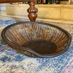 Large Vintage Boho Brown Wood Wicker Basket Unique